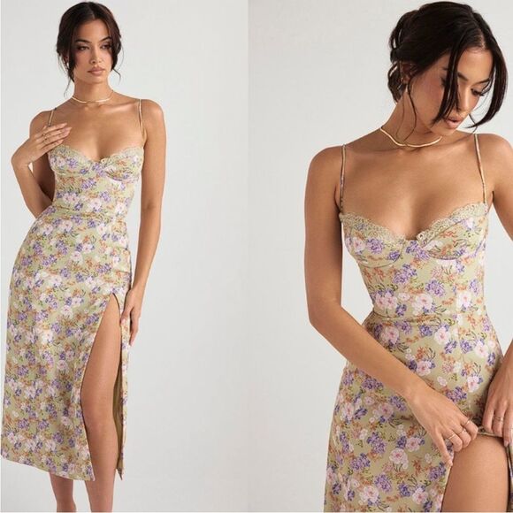 House of CB Charlotte Peony Print Midi Dress Plus Cup L NWOT - Picture 1 of 16